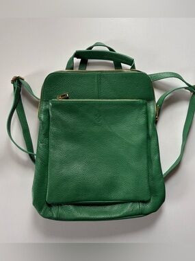 Borse In Pelle Genuine Leather Green Backpack Purse